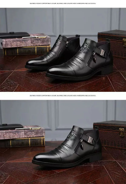 Men's Pointed Toe Chelsea Ankle Boots – British Style, Zip Closure, Business Casual Leather Shoes