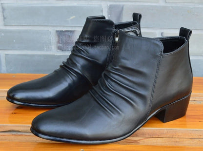Men's Genuine Leather High Top Zip Ankle Boots – Pointed Toe, Dress Chelsea Boots