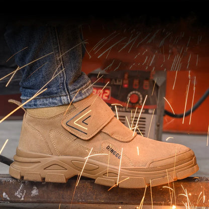Men's Steel Toe Safety Boots – Cow Suede Leather, Platform, Hook & Loop Work Ankle Boots