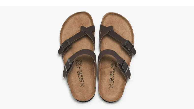 Men's Cork Style Beach Sandals – Metal Detail, EVA Sole, Fashion Summer Flip Flops