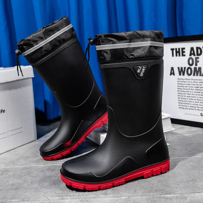 German Style Men's Rain Boots Long High Tube Waterproof Outdoor Camping Fishing Snake Bite Resistant Thickened Rubber Shoes