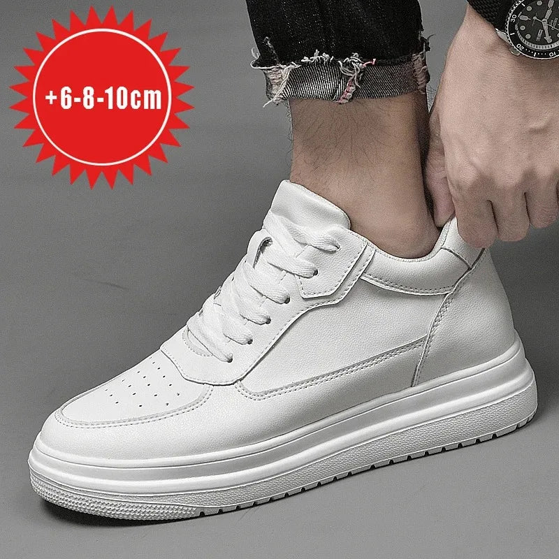 Men's Height Increasing Leather Platform Sneakers – 6/8/10cm Elevator Lace-Up Luxury Shoes