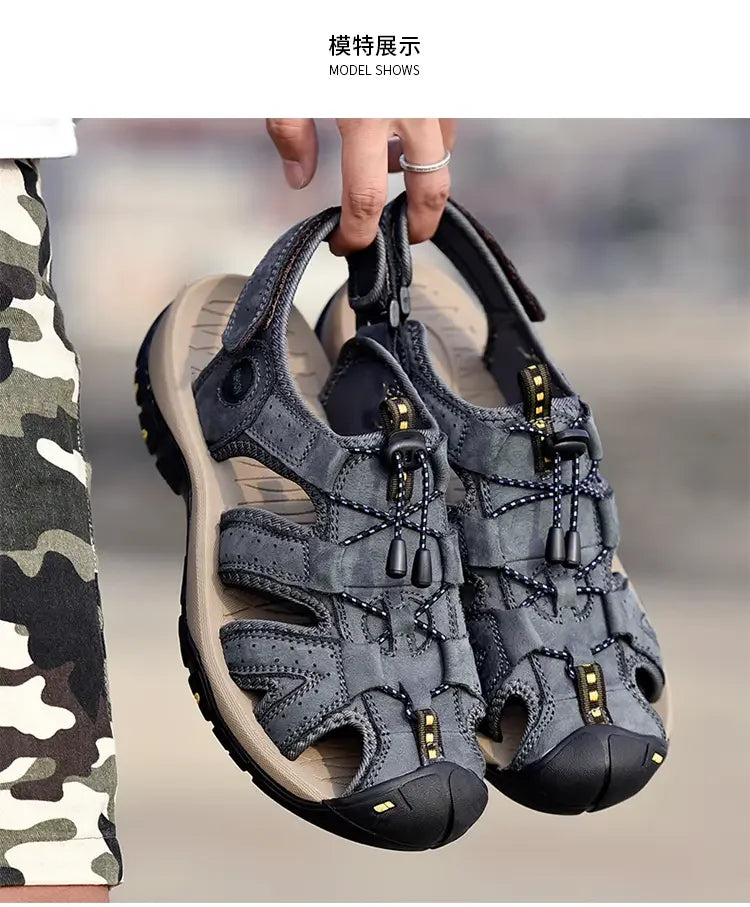 Men's Soft-Soled Leather Baotou Beach Sandals – Anti-Slip, Hollow Breathable, Casual Outdoor