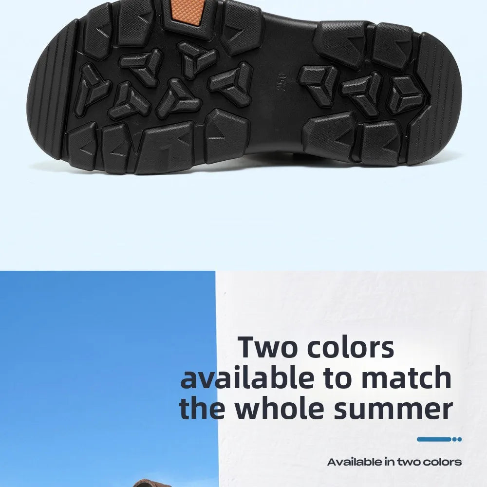 Men's Genuine Cow Leather Sandals – Casual Ankle-Wrap, Lightweight Summer Footwear