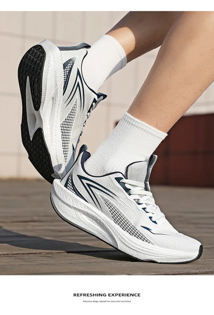 Marathon Carbon Board Air Cushion Running Sneakers – Breathable Mesh, Lightweight, Non-Slip Athletic Shoes