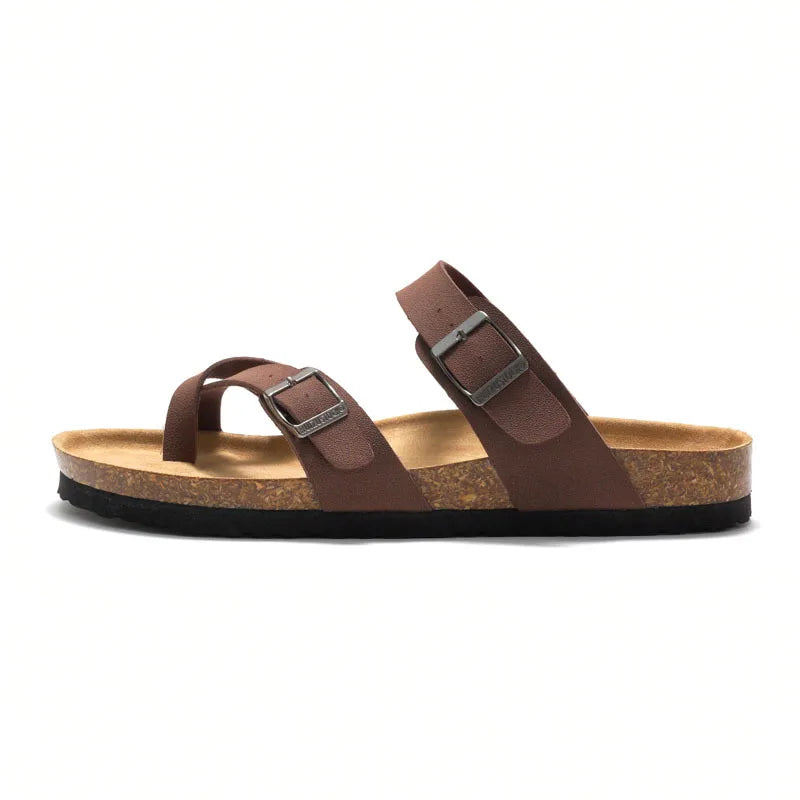 Men's Cork Style Beach Sandals – Metal Detail, EVA Sole, Fashion Summer Flip Flops