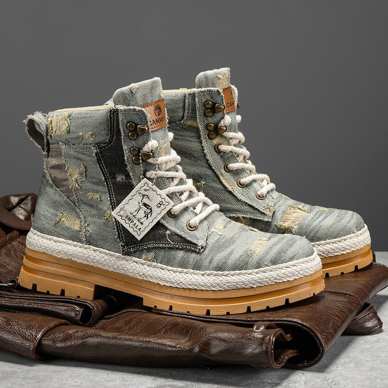 Men's High-Top Autumn Denim Boots – Stylish, Durable & Comfortable Footwear for Fall