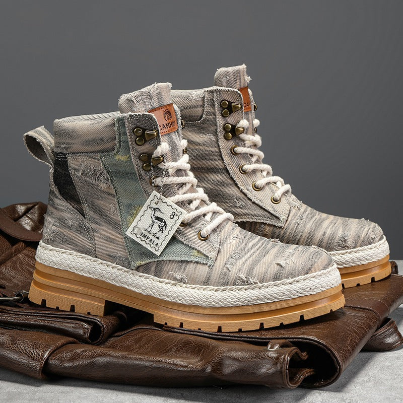 Men's High-Top Autumn Denim Boots – Stylish, Durable & Comfortable Footwear for Fall